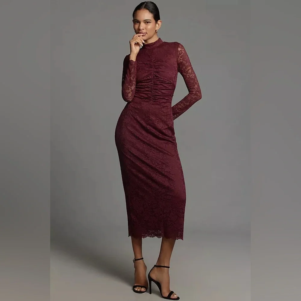 By Anthropologie Mock-Neck Fitted Lace Dress - Picture 1 of 7